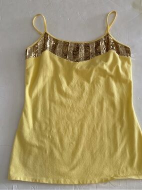 Express Vintage Yellow Cami Top with Gold Sequin Trim